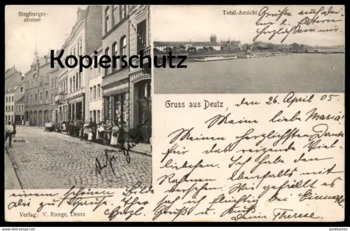 ALTE POSTKARTE GRUSS AUS DEUTZ SIEGBURGER STRASSE TOTAL-ANSICHT KÖLN Cöln cpa AK Ansichtskarte postcard