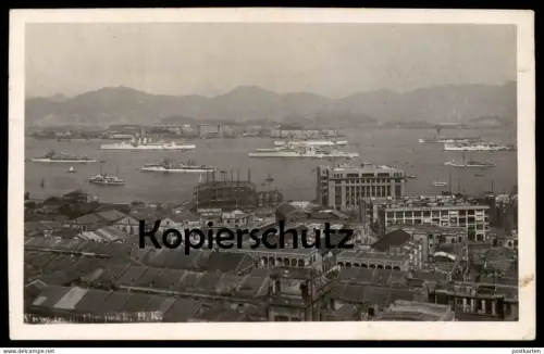 ALTE POSTKARTE HONGKONG VIEW FROM THE PEAK Hong Kong China Chine Kriegsschiff war ship cpa AK Ansichtskarte postcard