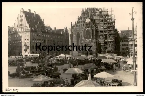 ALTE POSTKARTE NÜRNBERG HAUPTMARKT KIRCHE MIT GERÜST Markt market Frauenkirchemarché postcard cpa AK Ansichtskarte