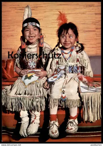 ÄLTERE POSTKARTE INDIANER KINDER MAUSI UND CONNY Indian Indians Indien Feather headdress coiffe cpa AK postcard