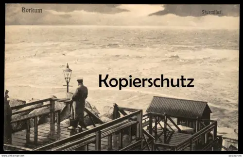 ALTE POSTKARTE BORKUM STURMFLUT STURM FLUT WELLEN storm flood cpa AK Ansichtskarte postcard