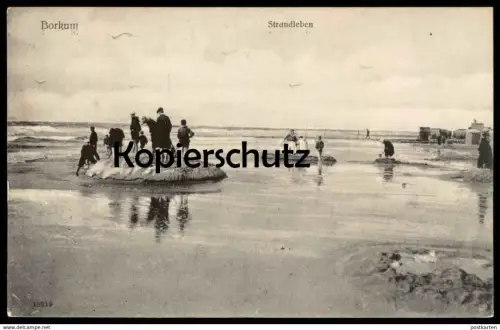 ALTE POSTKARTE BORKUM STRANDLEBEN STRAND SANDBANK EBBE FLUT beach plage cpa AK Ansichtskarte postcard
