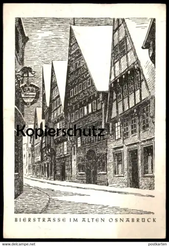 ALTE KARTE KÜNSTLER ZEICHNUNG BIERSTRASSE IM ALTEN OSNABRÜCK KNEIPE ZUM ELEFANTEN Elefant elephant postcard cpa AK