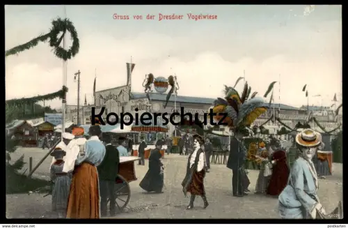 ALTE POSTKARTE GRUSS VON DER DRESDNER VOGELWIESE GLOBUS VARIETÉ Dresdener Dresden Volksfest Kirmes ducasse fun fair Boa