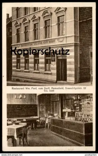 ALTE POSTKARTE REMSCHEID RESTAURANT WITWE FERD. VOM DORFF ROSENHÜGELSTR. 52 TEL. 3488 KIPPER BIER beer postcard cpa AK