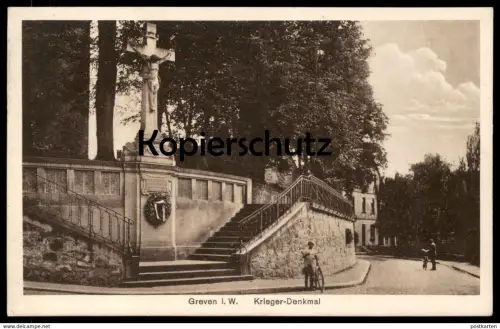 ALTE POSTKARTE GREVEN IN WESTFALEN KRIEGER-DENKMAL KRANZ Kriegerdenkmal monument postcard Ansichtskarte cpa AK