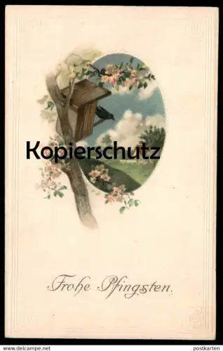 ALTE PRÄGE POSTKARTE FRÖHLICHE PFINGSTEN NISTKASTEN embossed gauffrée nest box cpa AK postcard Ansichtskarte