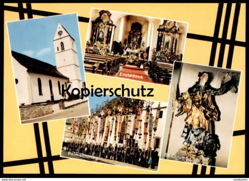 ÄLTERE POSTKARTE BAUSTEIN FÜR DIE ERWEITERUNG DER ST. COLUMBA-KIRCHE 7801 PFAFFENWEILER ERNTEDANK PALMSONNTAG Prozession
