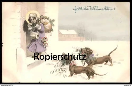 ALTE POSTKARTE FRÖHLICHE WEIHNACHTEN CHRISTKIND MIT DACKEL Nikolaus teckel basset dachshund christmas noel chien dog cpa