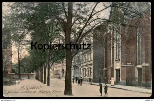 ALTE POSTKARTE MÖNCHENGLADBACH ALBERTUS-STRASSE MIT ALBERTUS-KIRCHE 1907 M. GLADBACH AK Ansichtskarte cpa postcard