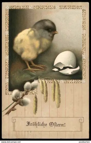 ALTE PRÄGE POSTKARTE FRÖHLICHE OSTERN KÜKEN EI easter paques embossed gaufree AK Ansichtskarte postcard cpa