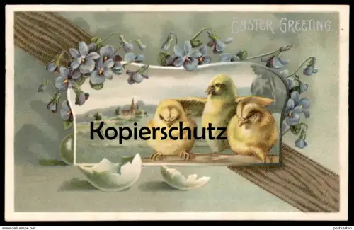 ALTE PRÄGE POSTKARTE EASTER GREETING KÜKEN OSTERN EIERSCHALE paques embossed gaufree AK Ansichtskarte postcard cpa