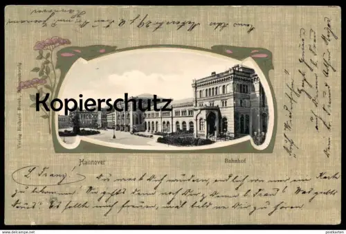 ALTE JUGENDSTIL PASSEPARTOUT POSTKARTE HANNOVER BAHNHOF gare station AK Ansichtskarte postcard cpa