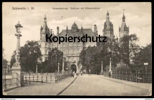 ALTE POSTKARTE SCHWERIN GROSSHERZOGLICHES SCHLOSS MIT HINTERBRÜCKE chateau castle AK Ansichtskarte postcard cpa