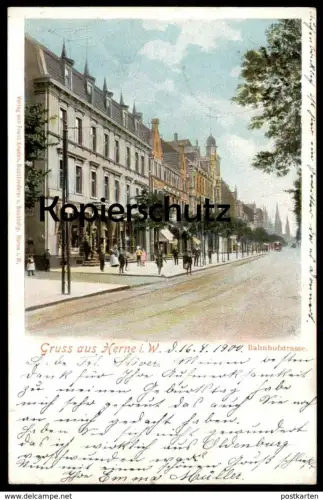 ALTE POSTKARTE GRUSS AUS HERNE IN WESTFALEN 1900 BAHNHOFSTRASSE GESCHÄFT Ansichtskarte postcard cpa AK