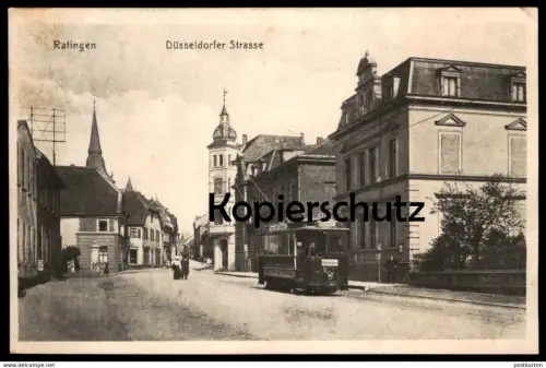 ALTE POSTKARTE RATINGEN DÜSSELDORFER STRASSE STRASSENBAHN NACH DÜSSELDORF tram tramway Ansichtskarte postcard cpa AK