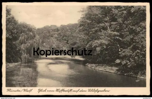 ALTE POSTKARTE MÜNSTER 1938 BLICK VOM HÜFFERSTIFT AUF DEN SCHLOSSGRABEN Ansichtskarte postcard cpa AK