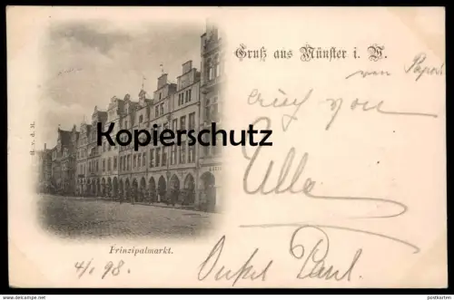 ALTE POSTKARTE GRUSS AUS MÜNSTER 1898 PRINZIPALMARKT BAHNPOST ZUG 92 CÖLN - OSNABRÜCK Ansichtskarte postcard cpa AK