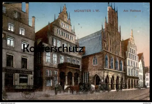 ALTE POSTKARTE MÜNSTER I. W. AM RATHAUS KUTSCHEN STUHLMACHER Ansichtskarte postcard cpa AK