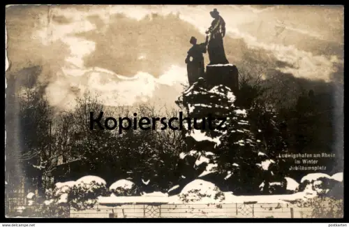 ALTE POSTKARTE LUDWIGSHAFEN AM RHEIN IM WINTER JUBILÄUMSPLATZ SCHNEE monument hiver snow Ansichtskarte cpa postcard AK