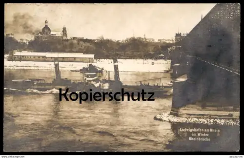 ALTE POSTKARTE LUDWIGSHAFEN AM RHEIN IM WINTER RHEINBRÜCKE Dampfer steam ship bateau à vapeur Ansichtskarte cpa postcard