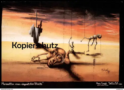 ÄLTERE POSTKARTE BERLIN MARC ENGEL MARIONETTEN EINES ABGESETZTEN STÜCKS BERLINER MAUER THE WALL Marionette string puppet