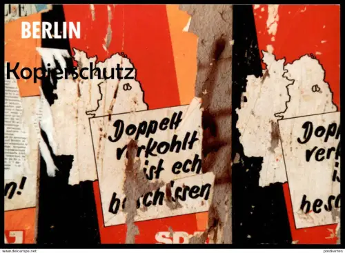 ÄLTERE POSTKARTE BERLINER MAUER THE WALL LE MUR BERLIN DOPPELT VERKOHLT KOHL SPD WERBUNG Art Ansichtskarte cpa postcard