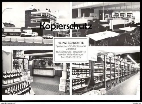 ALTE POSTKARTE OSNABRÜCK HEINZ SCHWARTE SPIRITUOSEN-SB-GROSSHANDEL CAFETERIA Alkohol alcohol postcard Ansichtskarte cpa