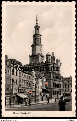ALTE POSTKARTE POSEN RATHAUS POZNAN STRASSENBAHN Polska Beflaggung tram tramway cpa AK Ansichtskarte postcard
