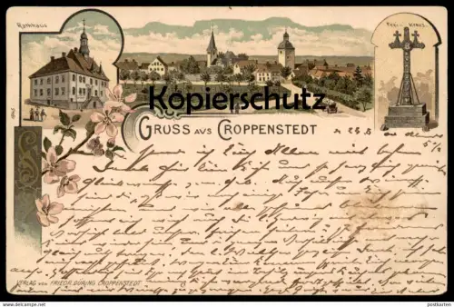 ALTE LITHO POSTKARTE GRUSS AUS CROPPENSTEDT KREUZ KROPPENSTEDT WESTLICHE BÖRDE SACHSEN-ANHALT AK Ansichtskarte postcard
