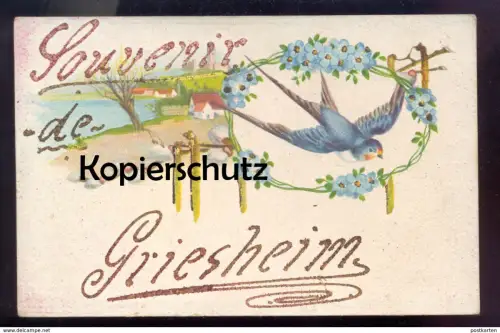 ALTE POSTKARTE SOUVENIR DE GRIESHEIM Paillette Goldschrift french camp Schwalbe Ansichtskarte postcard cpa AK