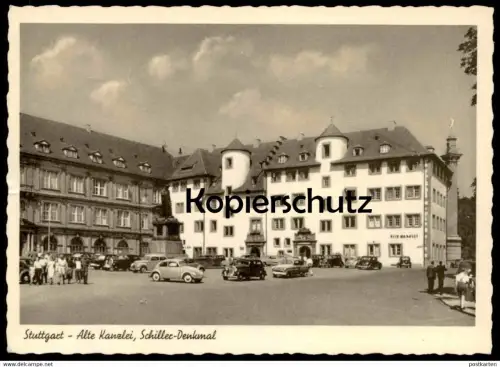 ALTE POSTKARTE STUTTGART ALTE KANZLEI SCHILLER-DENKMAL VW KÄFER monument Autos cars Ansichtskarte AK postcard cpa