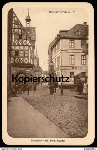 ALTE POSTKARTE OBERLAHNSTEIN A. RH. HOCHSTRASSE MIT ALTEM RATHAUS Hotel Ansichtskarte postcard cpa AK