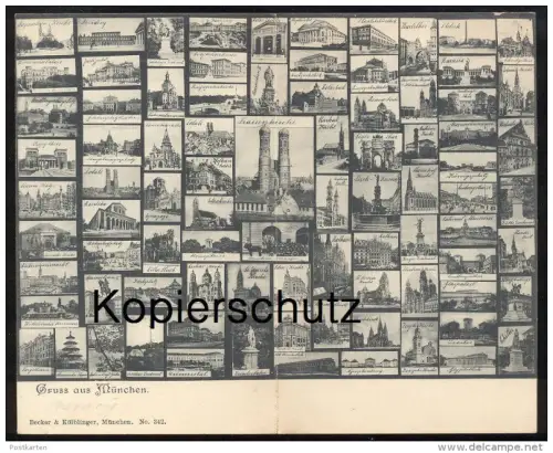 ALTE DOPPEL MIKROSKOP POSTKARTE GRUSS AUS MÜNCHEN SYNAGOGE UNIVERSITÄT KARLSTHOR OBELISK Ansichtskarte AK cpa postcard
