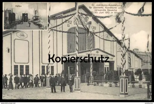 ALTE POSTKARTE HAMBURG ALTONA AUSSTELLUNG FÜR BÄCKEREI KONDITOREI UND VERWANDTES GEWERBE 1912 Hafen bakery exhibition