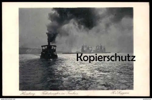 ALTE POSTKARTE HAMBURG FÄHRDAMPFER IM TREIBEIS H. V. SEGGERN Dampfer ship Schiff steamer bateau Ansichtskarte postcard