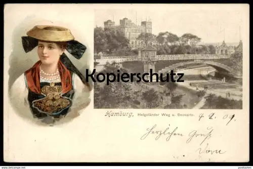 ALTE POSTKARTE HAMBURG HELGOLÄNDER WEG & SEEWARTE TRACHT FRAU traditional costume folklorique Ansichtskarte postcard cpa