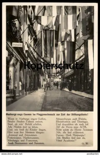 ALTE POSTKARTE MARBURG WETTERGASSE ENGE GASSEN IM FLAGGENSCHMUCK HOCH MARPURGIA Corps Studentika studentica postcard AK
