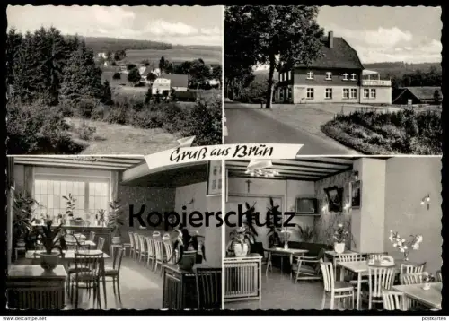 ÄLTERE POSTKARTE GRUSS AUS BRÜN KREIS OLPE GASTHAUS PENSION JOSEF WACKER HAUSSCHLACHTUNG Ansichtskarte cpa AK postcard