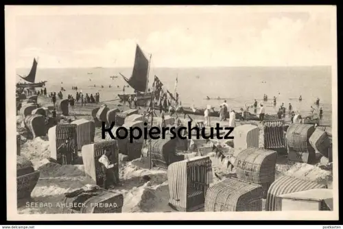 ALTE POSTKARTE SEEBAD AHLBECK FREIBAD 1930 Heringsdorf Usedom Bad Strand bath AK Ansichtskarte cpa postcard