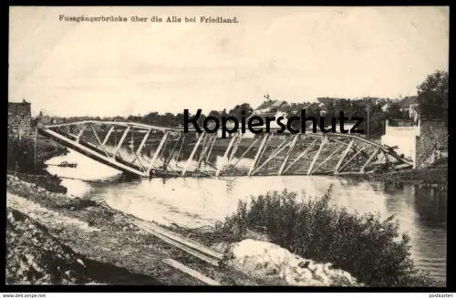 ALTE POSTKARTE FUSSGÄNGERBRÜCKE ÜBER DIE ALLE BEI FRIEDLAND PRAWDINSK Krieg Ostpreussen Ansichtskarte postcard AK cpa