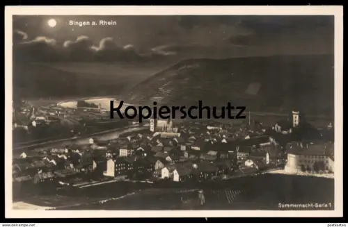 ALTE POSTKARTE BINGEN AM RHEIN BEI NACHT SOMMERNACHT SERIE Mond moon at night lune la nuit cpa AK Ansichtskarte postcard