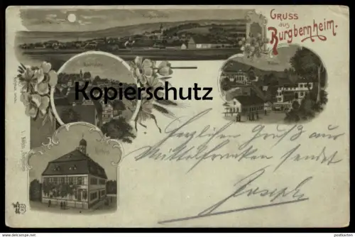 ALTE MONDSCHEIN LITHO POSTKARTE BURGBERNHEIM WILDBAD MARKTPLATZ RATHHAUS cpa AK Ansichtskarte postcard