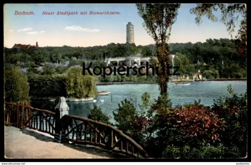 ALTE POSTKARTE BOCHUM NEUER STADTPARK MIT BISMARCKTURM Park parc Bismarck Turm Ansichtskarte AK postcard cpa