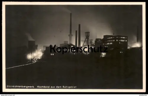 ALTE POSTKARTE STEINKOHLENBERGWERK BOCHUM NACHTBILD AUS DEM RUHRGEBIET ZECHE CONSTANTIN Bergwerk Nacht night nuit mine