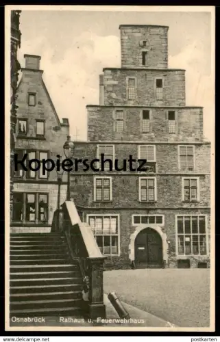 ALTE POSTKARTE OSNABRÜCK RATHAUS U. FEUERWEHRHAUS Feuerwehr fire station caserne de pompiers postcard AK Ansichtskarte