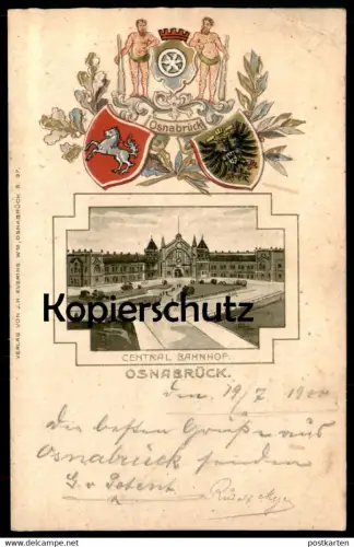 ALTE PRÄGE POSTKARTE CENTRAL BAHNHOF OSNABRÜCK 1900 Centralbahnhof Zentralbahnhof station gare postcard AK Ansichtskarte