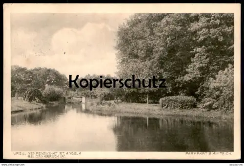 ALTE POSTKARTE URSULINENPENSIONAT ST. ANGELA BEI OSNABRÜCK (8) PARKPARTIE AM TEICH Park cpa postcard AK Ansichtskarte