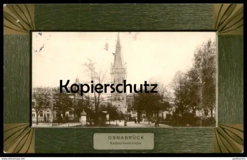 ALTE PASSEPARTOUT JUGENDSTIL POSTKARTE OSNABRÜCK KATHARINENKIRCHE Kirche church église cpa postcard AK Ansichtskarte
