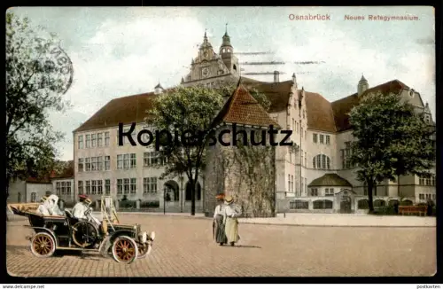ALTE POSTKARTE OSNABRÜCK NEUES RATSGYMNASIUM MIT AUTO Gymnasium car voiture cpa postcard AK Ansichtskarte